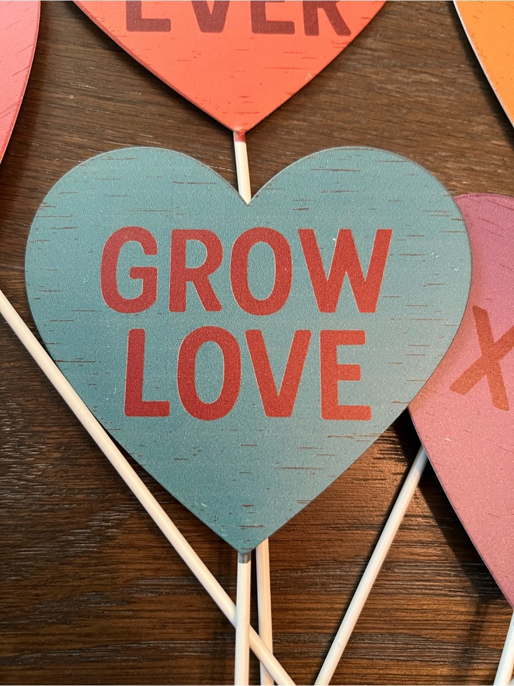 Multicolored Heart Picks Accent - FOR EVER Table/Garden Pick sets of 6 - Picture 3 of 10